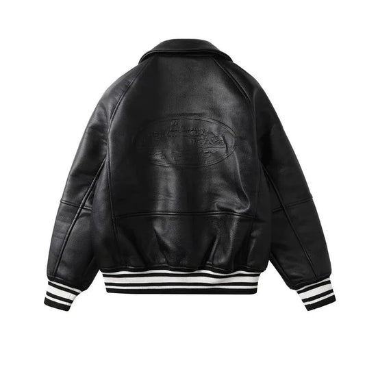 PU Leather Baseball Jacket Y2K Vintage Hip Hop Casual Loose - Man