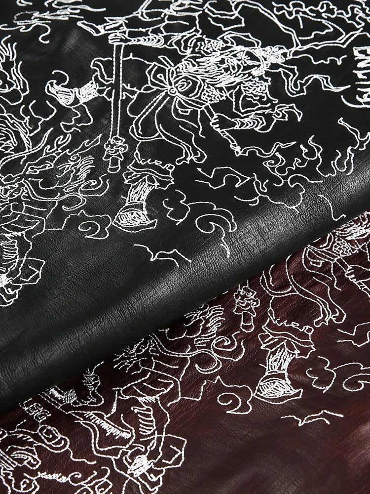 Niche Design PU Leather Jacket Lapel Letter Loose Coat - Man