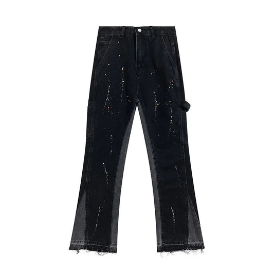 Retro Splicing Washed Jeans - Men’s Hip Hop High Street