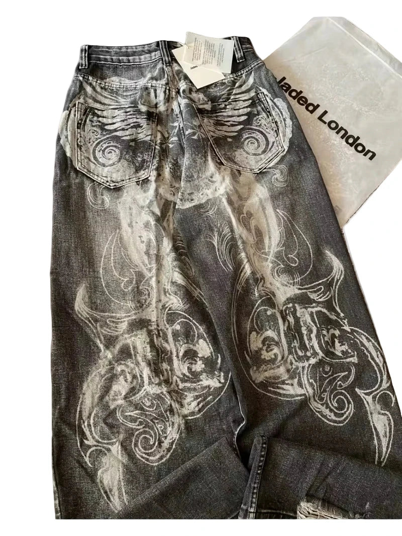 Streetwear Oversized Print Baggy Jeans Women – Y2K Harajuku Hip Hop Gothic