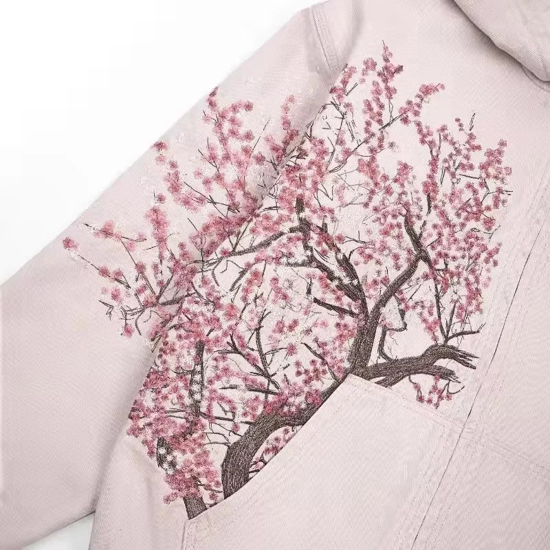 American Vintage Y2K Cherry Blossom Hoodie – Women’s Pink Floral Zip-Up Jacket