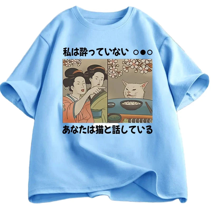 Japanese Style Cartoon Cat T-Shirts - Short Sleeve Tees