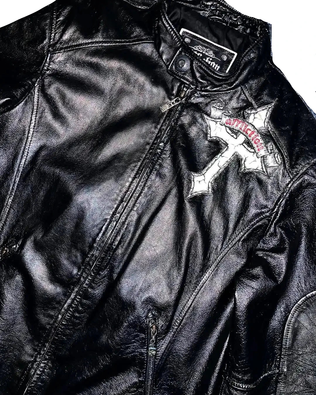 Affliction Skull Embroidered PU Leather Jacket Street Hip Hop Long Sleeve - Man