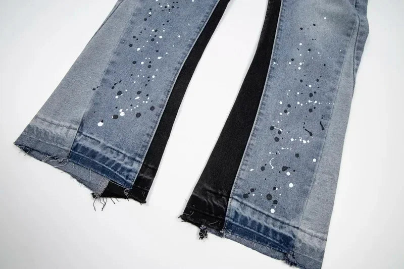 American Retro Washed Letter Spliced Loose Flared Jeans