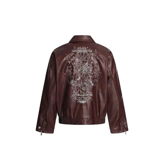 Niche Design PU Leather Jacket Lapel Letter Loose Coat - Man