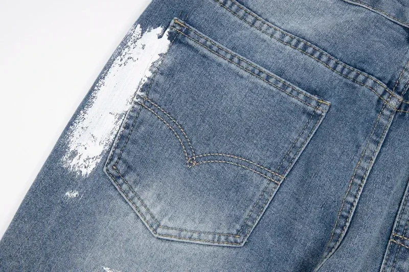 American Retro Washed Letter Spliced Loose Flared Jeans