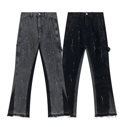 Retro Splicing Washed Jeans - Men’s Hip Hop High Street