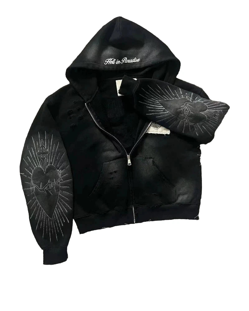 Patch Zipper Sweater – Unisex Y2K Harajuku Gothic Casual Hoodie