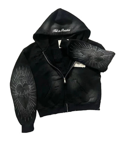 Patch Zipper Sweater – Unisex Y2K Harajuku Gothic Casual Hoodie