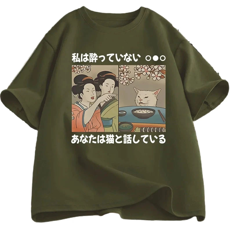 Japanese Style Cartoon Cat T-Shirts - Short Sleeve Tees