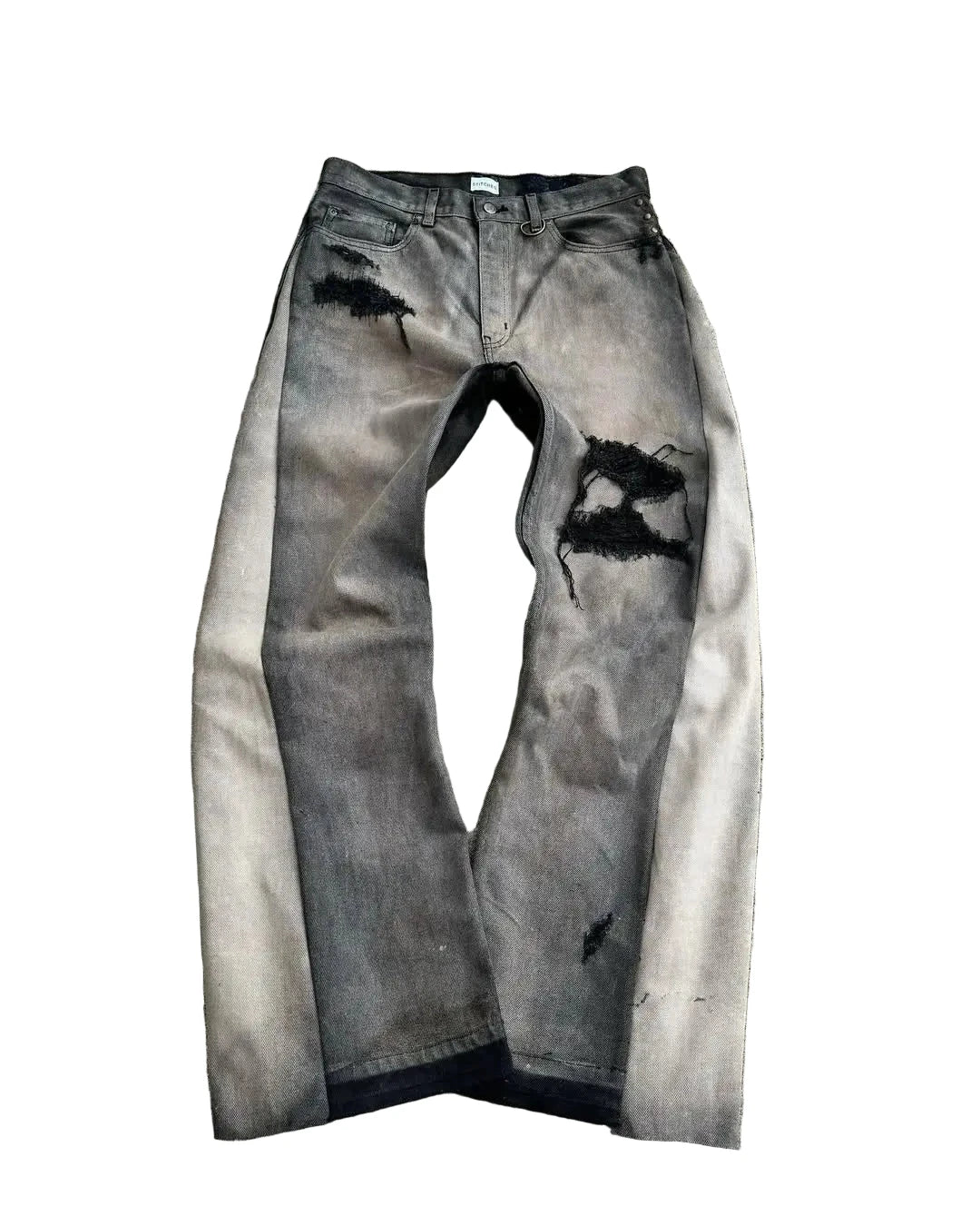 American Hip Hop Men’s High-Waist Patchwork Flared Jeans