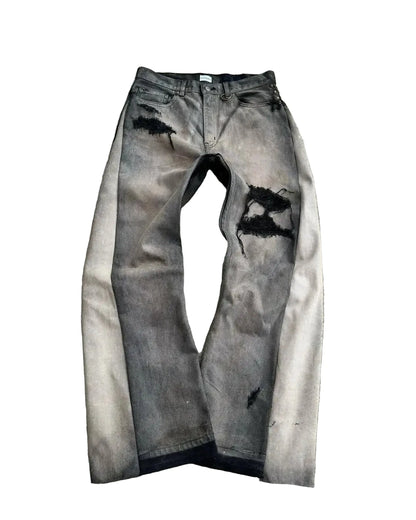 American Hip Hop Men’s High-Waist Patchwork Flared Jeans