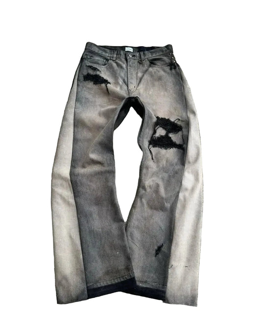 American Hip Hop Men’s High-Waist Patchwork Flared Jeans