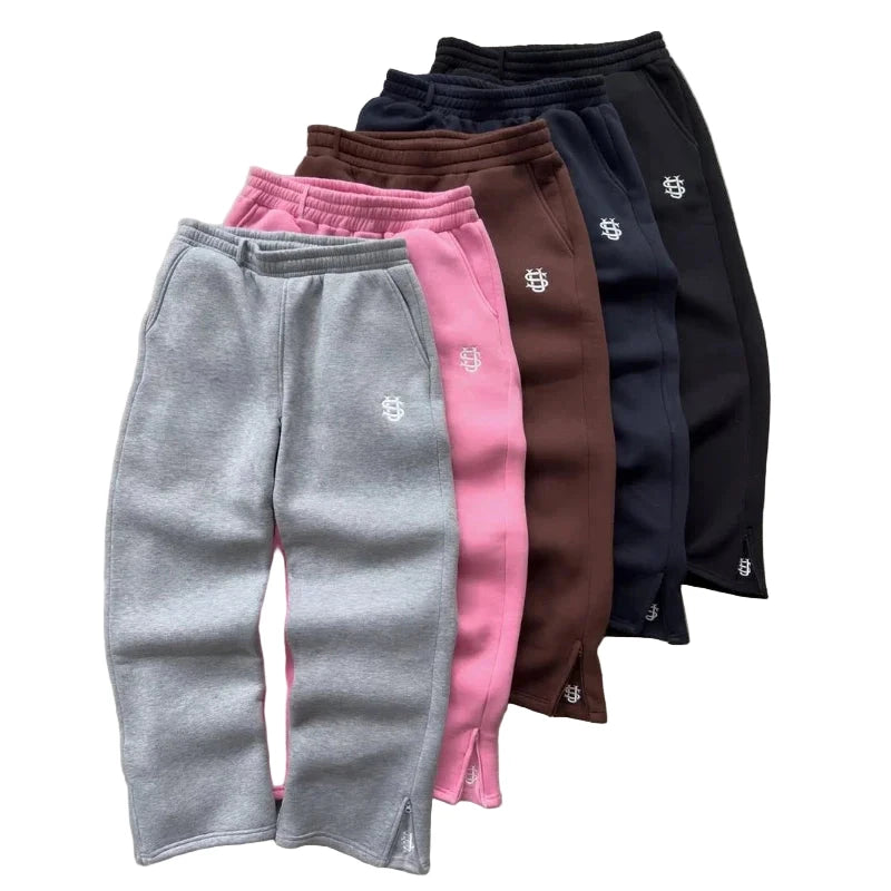 2025 Y2K Embroidered Slim Pants – Unisex Solid Color Straight-Leg Streetwear.