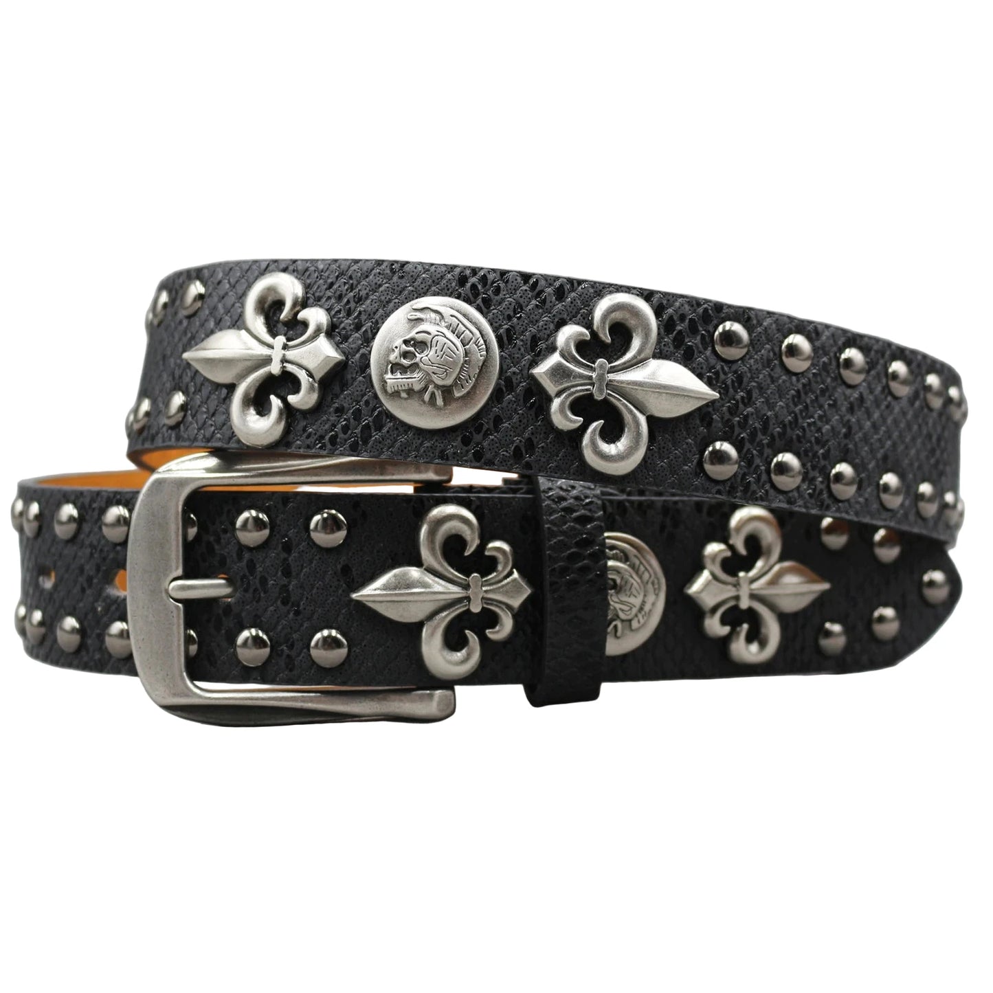 Leather Rivet Belt Golden Cross  - Leather Rock Women Strap