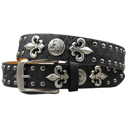 Leather Rivet Belt Golden Cross  - Leather Rock Women Strap