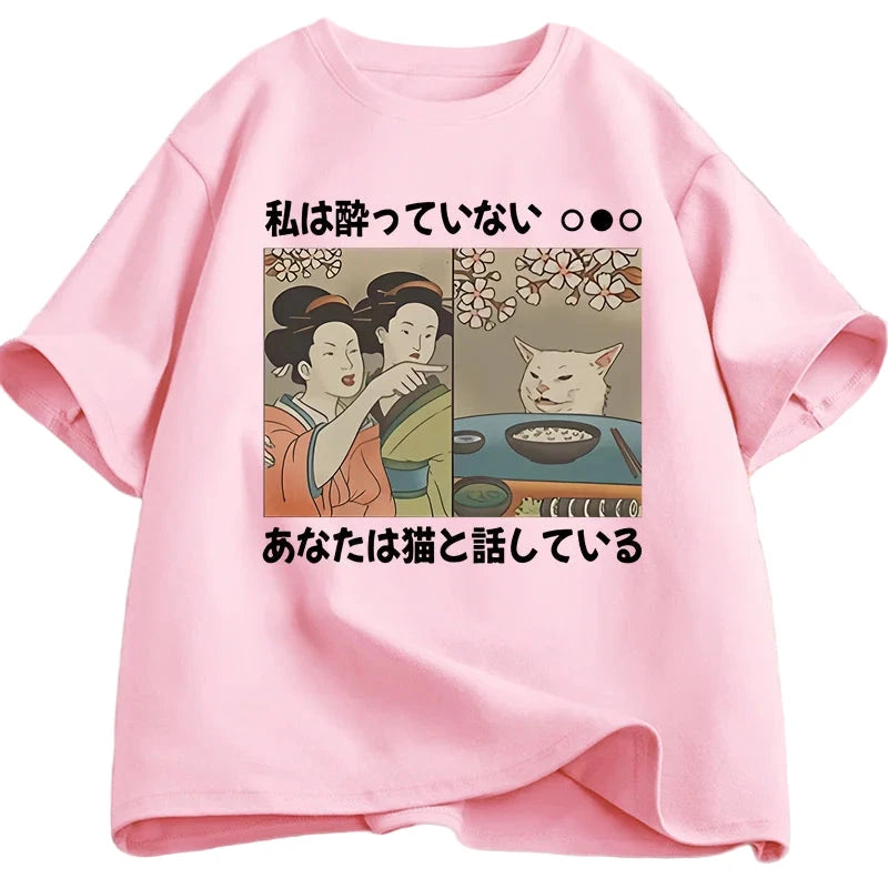 Japanese Style Cartoon Cat T-Shirts - Short Sleeve Tees