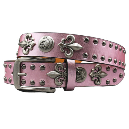 Leather Rivet Belt Golden Cross  - Leather Rock Women Strap