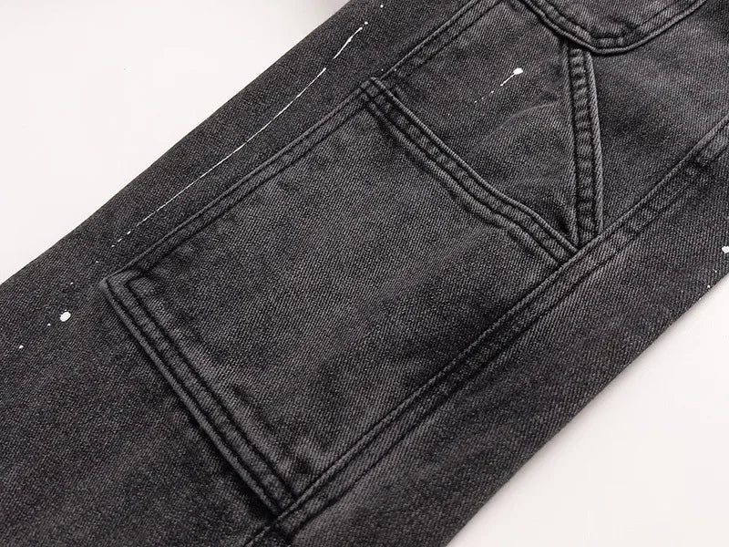 Retro Splicing Washed Jeans - Men’s Hip Hop High Street