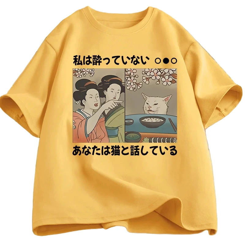 Japanese Style Cartoon Cat T-Shirts - Short Sleeve Tees
