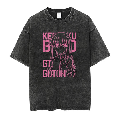Men’s Oversized Bocchi Club Printed T-Shirt – Anime Music Band Washed Cotton Tee