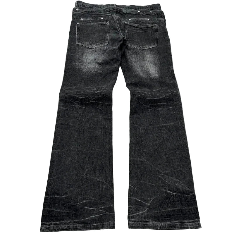 Y2K Distressed Cat Whisker Flared Denim Jeans - Unisex