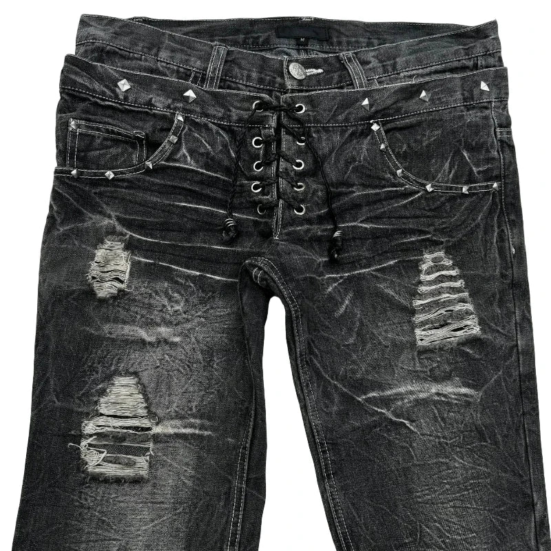 Y2K Distressed Cat Whisker Flared Denim Jeans - Unisex