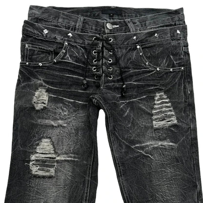 Y2K Distressed Cat Whisker Flared Denim Jeans - Unisex