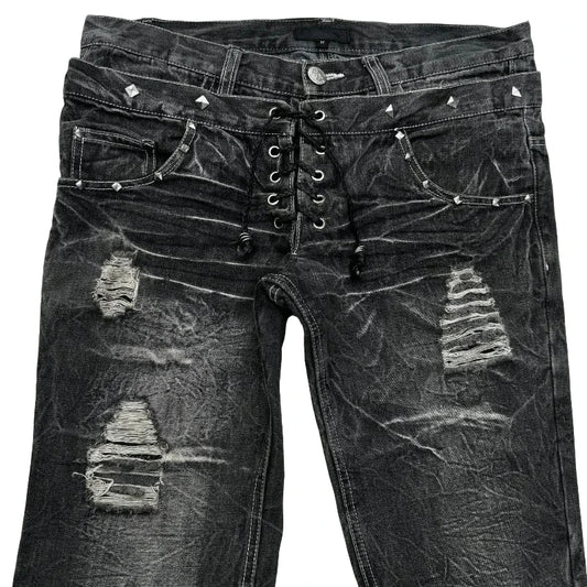 Y2K Distressed Cat Whisker Flared Denim Jeans - Unisex