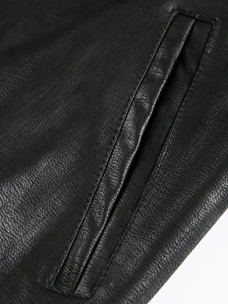 Niche Design PU Leather Jacket Lapel Letter Loose Coat - Man