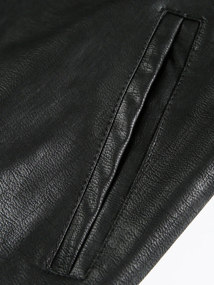 Niche Design PU Leather Jacket Lapel Letter Loose Coat - Man