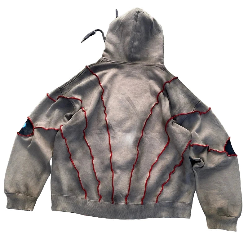 Street Spoof Dark Demon Eye Print Pants & Hoodie Set – Loose Warm Streetwear