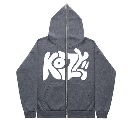 Unisex Full-Zip KOZY Printed Hoodie – Casual & Stylish