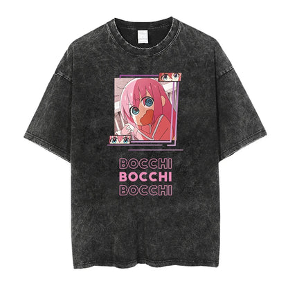Men’s Oversized Bocchi Club Printed T-Shirt – Anime Music Band Washed Cotton Tee
