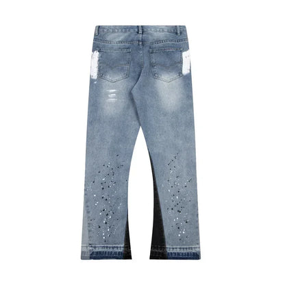 American Retro Washed Letter Spliced Loose Flared Jeans