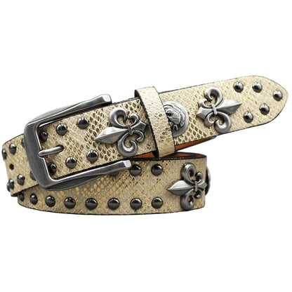 Leather Rivet Belt Golden Cross  - Leather Rock Women Strap