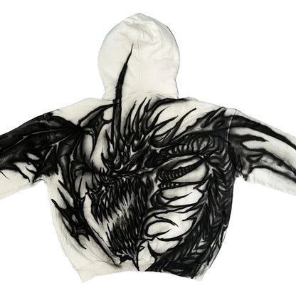 Oversized Pullover Hoodie Y2K Harajuku Gothic Dragon Graffiti - Man
