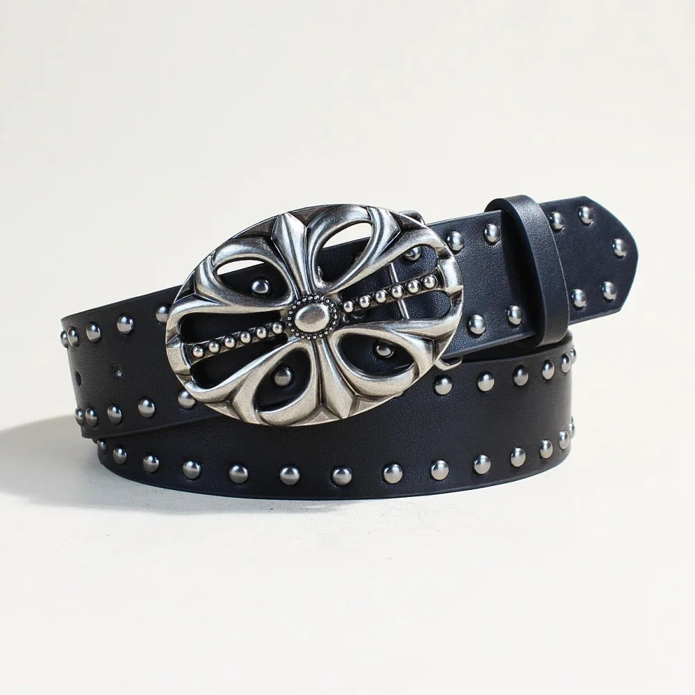 Y2K Rivet Punk Wide Belt for Women - Retro Belt