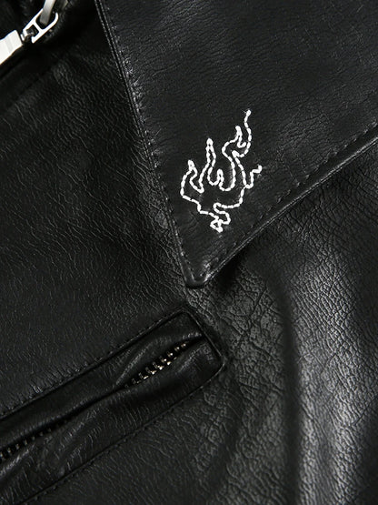 Niche Design PU Leather Jacket Lapel Letter Loose Coat - Man