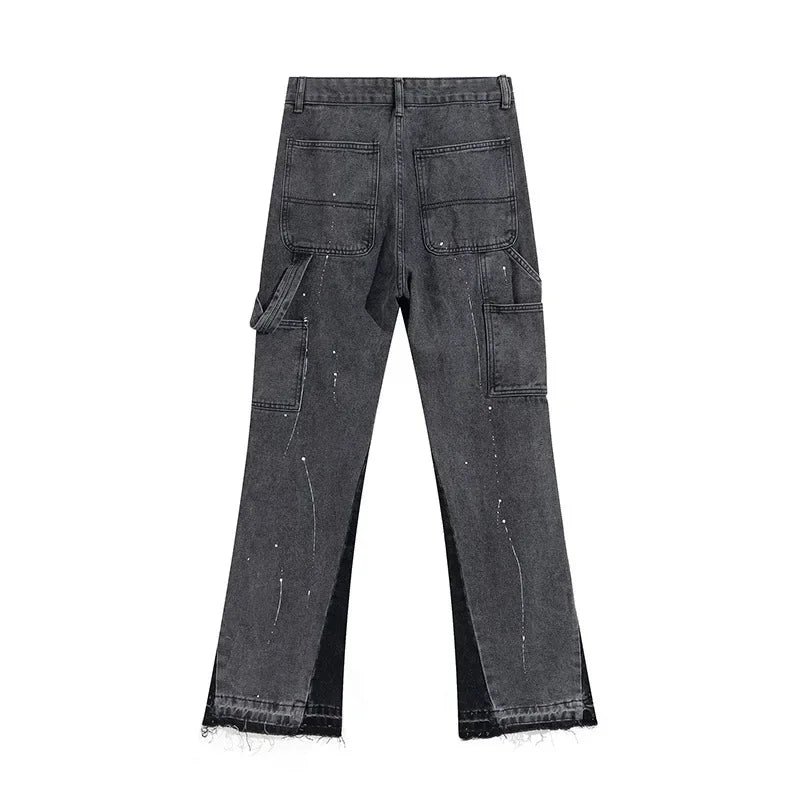 Retro Splicing Washed Jeans - Men’s Hip Hop High Street