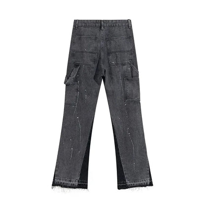Retro Splicing Washed Jeans - Men’s Hip Hop High Street