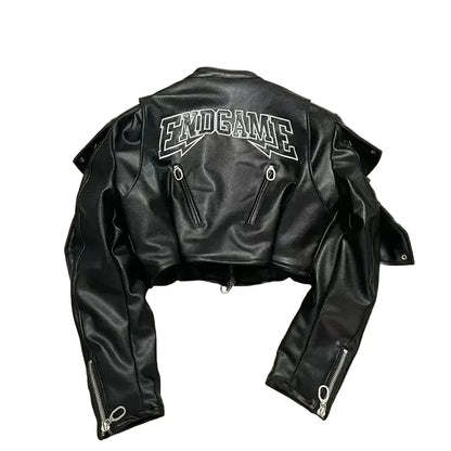Skull Embroidered PU Leather Motorcycle Jacket – Women