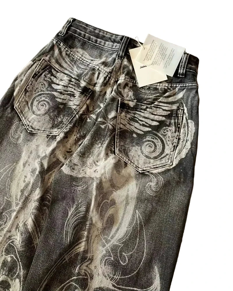 Streetwear Oversized Print Baggy Jeans Women – Y2K Harajuku Hip Hop Gothic