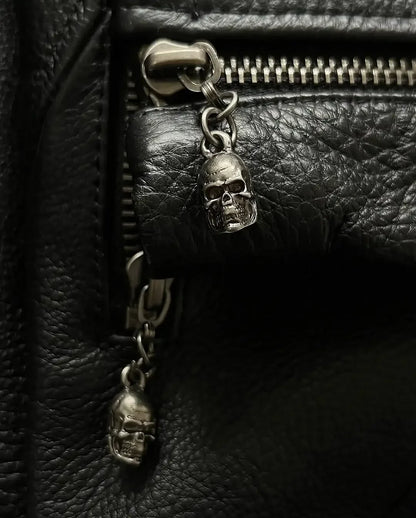 Y2K Skull Embroidered Street Hip Hop Jacket Loose PU Leather - Man