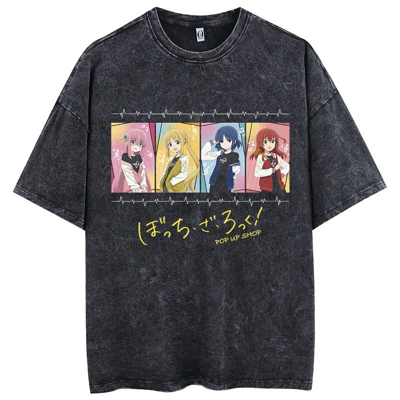 Men’s Oversized Bocchi Club Printed T-Shirt – Anime Music Band Washed Cotton Tee