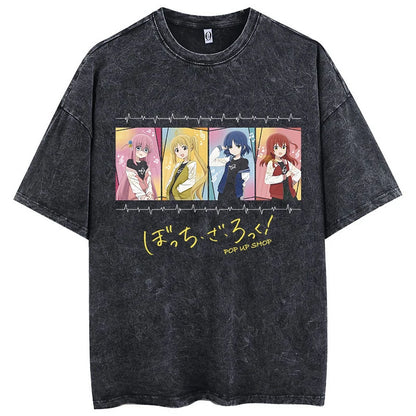 Men’s Oversized Bocchi Club Printed T-Shirt – Anime Music Band Washed Cotton Tee