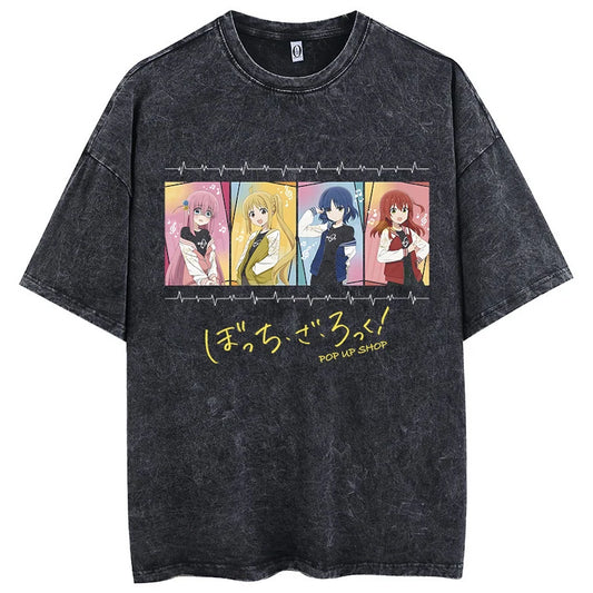 Men’s Oversized Bocchi Club Printed T-Shirt – Anime Music Band Washed Cotton Tee