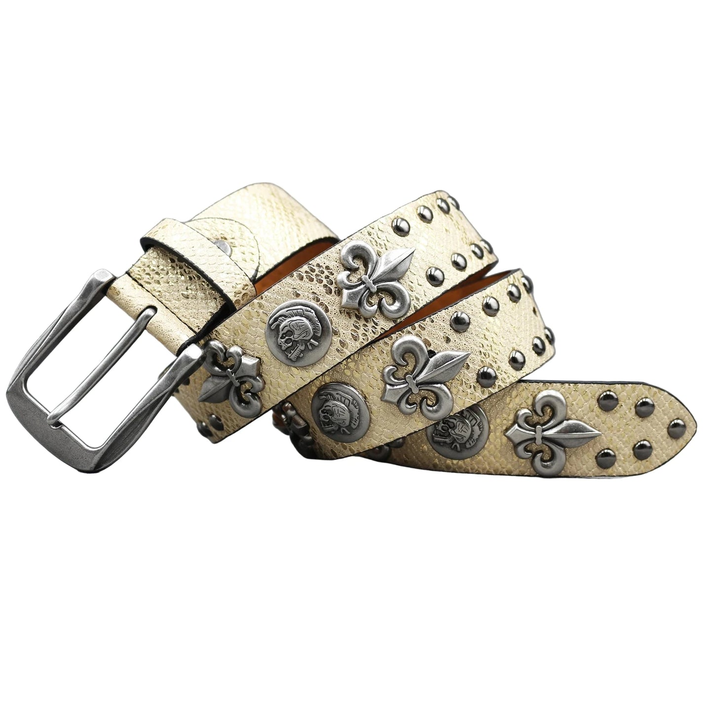 Leather Rivet Belt Golden Cross  - Leather Rock Women Strap