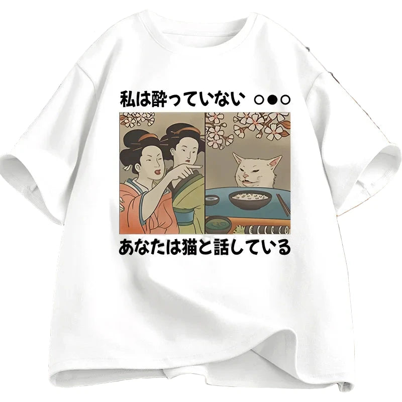 Japanese Style Cartoon Cat T-Shirts - Short Sleeve Tees