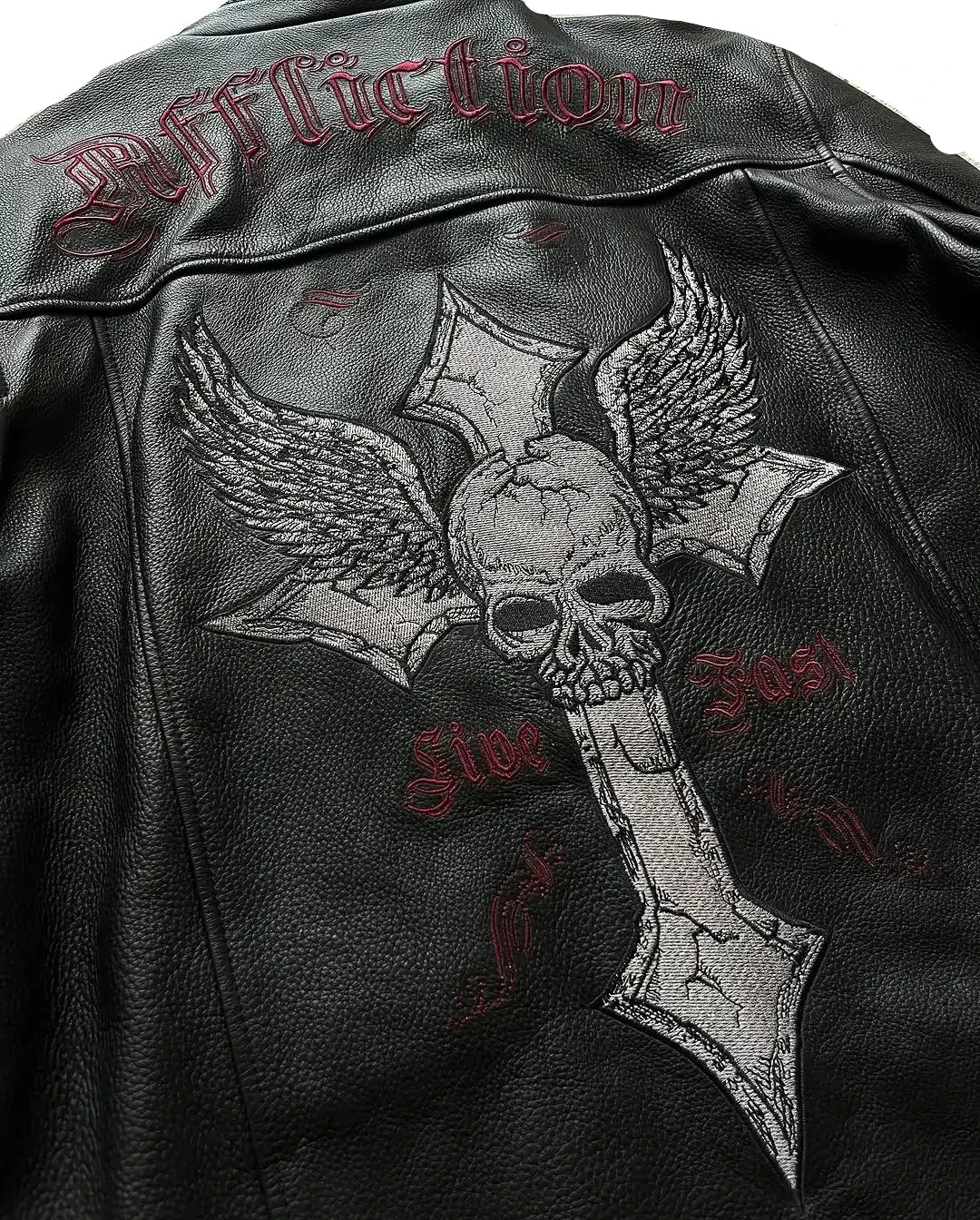 Y2K Skull Embroidered Street Hip Hop Jacket Loose PU Leather - Man